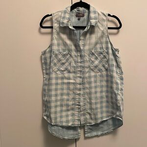 NEIMAN MARCUS Shirt M Hi Lo Sleeveless Blue White Check